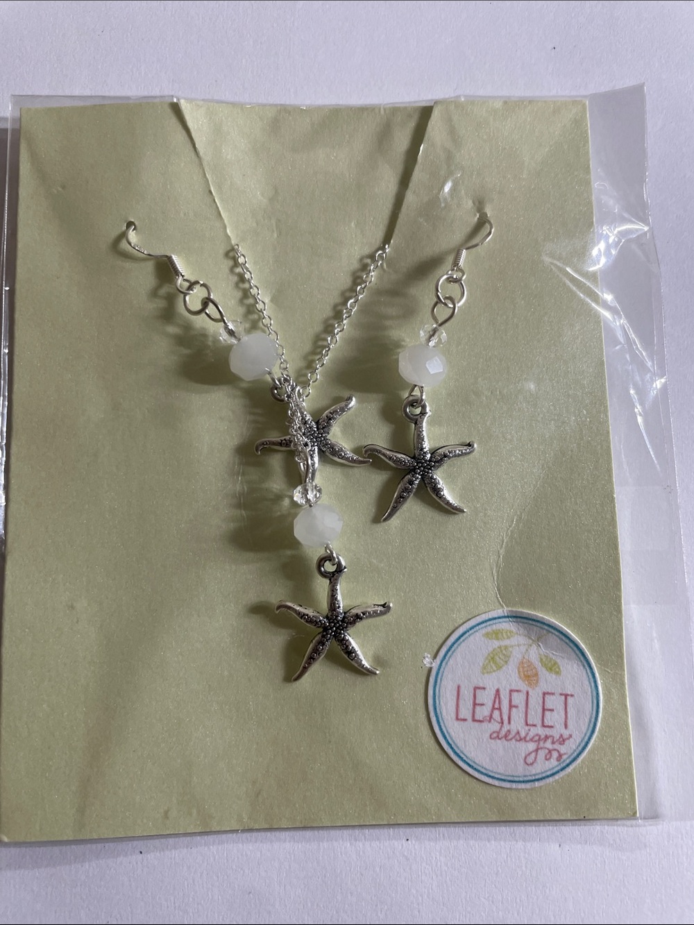 White Bead Starfish Earrings